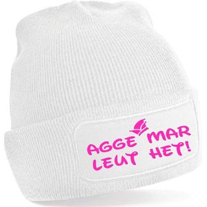 MUTS - AGGE MAR LEUT HET - WIT met NEON ROZE - CARNAVAL one size fits all