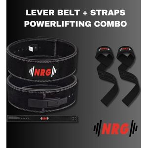NRG fitness - Lever Belt Halterriem en Lifting Straps - Powerlifting Combo - Halterriem Maat L met Lifting Straps Deluxe - Zwart - Powerlifting