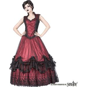 Sinister - 1080 Lange jurk - 5XL - Bordeaux rood/Zwart