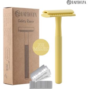Bambooya Safety Razor + 20 scheermesjes - Scheermesjes voor vrouwen dames - Double Edge Single Blade - Yellow - Zero Waste Scheermesjes - Duurzaam Scheermesje