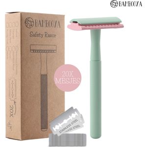 Bambooya Safety Razor + 20 scheermesjes - Scheermesjes voor vrouwen dames - Double Edge Single Blade - Zero Waste - Minty Pink - Duurzaam Scheermesje