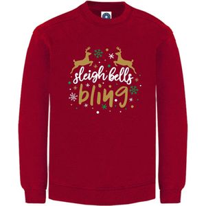 Dames Kerst sweater -  SLEIGH BELLS BLING - kersttrui - rood - large -Unisex