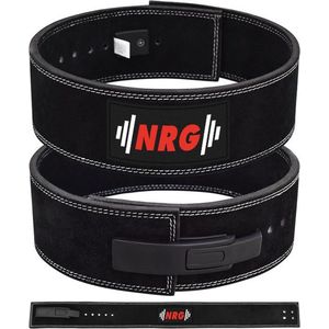 NRG fitness - Halterriem - Powerlift Riem - Krachttraining - Lifting Belt - Lever Buckle Fast Clip Sluiting - Zwart - Gewichthefriem - Powerlifting - Bodybuilding - Maat L