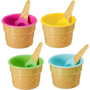 4-Delige IJsbeker Set - Bestaande uit: 2x IJsbekers en 2x IJslepels - IJS Beker - IJscoupe - Dessertcoupe