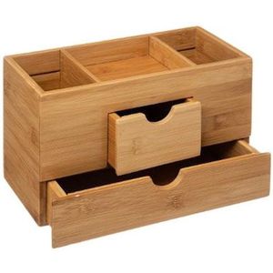 Decopatent® Make up Organizer met 3 Vakken & 2 Schuif Laden - Bamboe Hout - Make-up Organizer - Sieraden Cosmetica Opbergsysteem