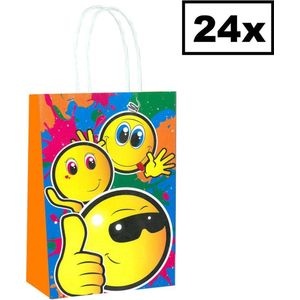 Decopatent® 24 STUKS Smiley Traktatie Uitdeel papieren zakjes met handvat - Smilli Traktatiezakjes voor uitdeelcadeautjes