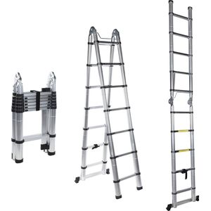 Detoolz - Telescopische Ladder - Aluminium - 14 Treden - Maximaal 4,4 m