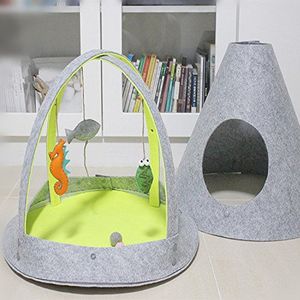 Lily&her friends - Vilt kattennest, vier seizoenen geschikt, speeltuin en activiteitscentrum voor huisdier, kattenhuis, twee-in-één tipi, drie willekeurig handgemaakt klein vilt speelgoed inbegrepen (Medium)