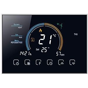 Qiumi Slimme wifi-thermostaat Airconditioning Programmeerbare temperatuurregelaar met 2-tube LCD-scherm,Weer weergeven,UV-index Werkt met Alexa Google Home 95~240V AC