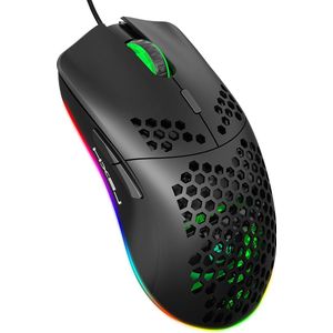 HXSJ J900 - Bedrade Gaming Muis - 6400 DPI - Ultra licht - RGB Verlichting - Optisch - Zwart