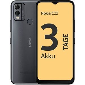 Nokia C22 (64 GB, Houtskool, 6.50"", Dubbele SIM, 13 Mpx, 4G), Smartphone, Zwart