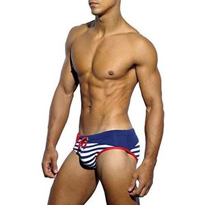 Merk Sexy Mannen Badmode Gewatteerde Mens Zwemmen Slips Voor Verwijderbare Pad Push Up Cup Homo Bikini Bodem, Donkerblauw, M
