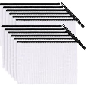 12 stuks A4 Mesh Rits Zakken 33x23.4cm Letter Size Mesh Rits Pouch PVC Mesh Documententas Board Game Organizer Plastic Puzzel Tas voor School Home Reizen