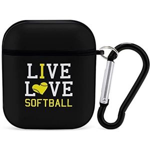 Live Love Softbal Oordopjes Case Compatibel Voor Airpods 2/1 Hard Shell Beschermhoes Opladen Case met Sleutelhanger