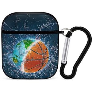 Basketbal Bal Op Brand En Water Oordopjes Case Compatibel Voor Airpods 2/1 Hard Shell Beschermhoes Opladen Case met Sleutelhanger