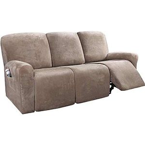 8-Stukken Stoelbekleding Fluwelen Stretch Fauteuil Hoes,Zacht 3 Zetels Bank Cover,Wasbaar-bruin