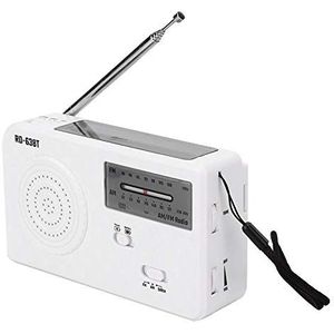 Draagbare zonne-handslinger AM FM-radio, noodradio voor buiten met LED-zaklamp, smartphonelader, wit