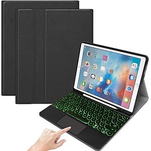 QYiD Toetsenbord hoes voor iPad Pro 12.9""1e / 2e generatie 2015/2017, Soft TPU Achterkant van de Standaard met 7-verlicht kleurentoetsenbord Draadloos Touchpad muis Toetsenbord, zwart