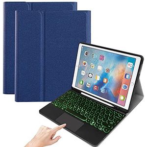 QYiD Toetsenbord hoes voor iPad Pro 12.9""1e / 2e generatie 2015/2017, Soft TPU Achterkant van de Standaard met 7-verlicht kleurentoetsenbord Draadloos Touchpad muis Toetsenbord, Blauw