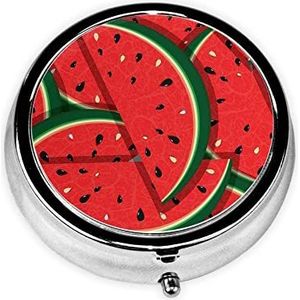 Rode watermeloen mini-modieuze ronde pillendoos,reispillendoos, draagbare EHBO-pillendoos, geschikt voor de portemonnee zak