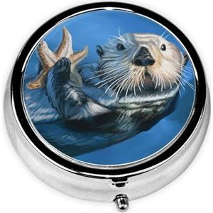 Sea Otter Mini Fashion Ronde Pillendoos, Reispillendoos, Draagbare EHBO-pillendoos, geschikt voor de portemonnee zak