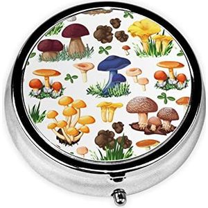 Japanse Schilderij Paddestoel Mini Mode Ronde Pillendoos,Reizen Pillendoos Draagbare EHBO-pillendoos, Geschikt voor de Wallet Pocket