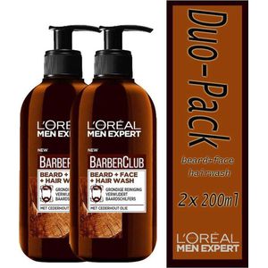 Duo-Pack: 2x  L’Oréal Paris Men Expert BarberClub beard - 200 ml Verrijkt met cederhout olie voor een grondige reiniging en het verwijderen van baardschilfers