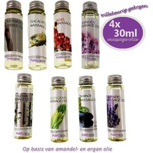 Purplebox massage olie- verschillende geuren op basis van Argan en Amandel olie -  4x 30 ml
