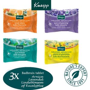 Kneipp badbruistabletten- 3x 80 gram: keuze wordt gemaakt uit Lindebloesem, eucalyptus, Lavendel, sparkeling, sinasappel/lindebloesem