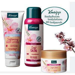 Kneipp badset: SoftSkin badschuim amandelbloesem 200ml en softening Bodylotion 200ml en body scrub