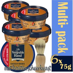 6x-multi-pack -Vergulde hand scheerzeep met een houten kwast