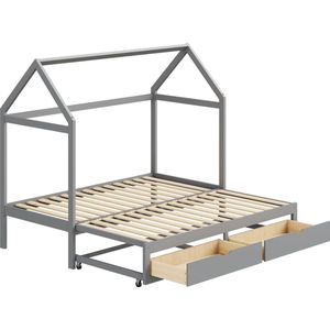 Merax Kinderbed 90x180 - Uitbreidbaar Bed tot 180x190 met Opbergruimte - Grijs