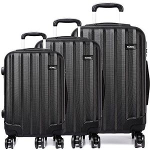 Kono Bagage Sets ABS Hard Shell Koffers 3 Stuks 20"" 24"" 28"" inch 4 Wielen Koffer (Zwart Set)