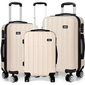 Kono Koffer-set trolleyset, 3-delig, harde koffer met 4 zwenkwielen trolleykoffer met slot PC, Beige set., Kofferset