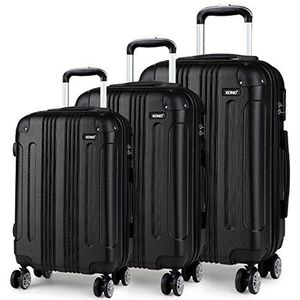 Kono Bagagesets, 3-delig, lichtgewicht koffers, van hard ABS, 50 cm, 24 inch, 28 inch, zwart, zwart., Set
