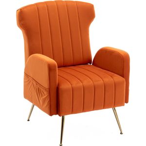 Merax Velvet Fauteuil - Gestoffeerde Stoel met Gouden Poten - Oranje