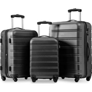 Merax 3-delig Kofferset met Cijferslot - Trolleyset ABS 40L, 75L & 115 Liter - Koffers voor op Reis - Zwart