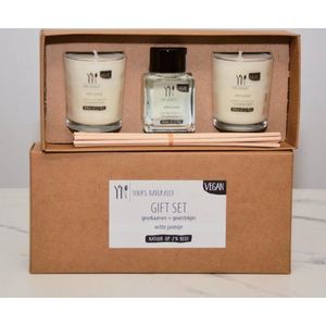 Giftset Jasmijns-sVegan Geurkaarsen + geurstokjess-s100% natuurlijks-sBio