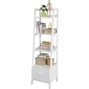 SoBuy FRG116-K-W Ladderrek - Opbergplank Boekenplank met lade - Wit -160x44x40cm (HxBxD)