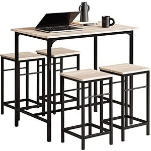 SoBuy OGT11-N Bartafel Tafel met 4 krukken – Tuinset bartafelset 5-delige eettafel bistrotafel met 4 stoelen