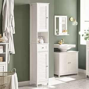 Haotian Badkamer Vanity Set,Milieuvriendelijk Uitschuifbaar Badkuip Caddy,Badkast,Badkamer opbergkast FRG236-W Kleur: wit