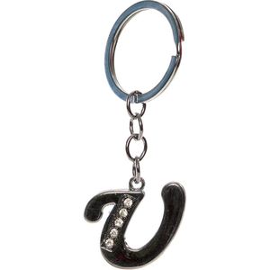 sleutelhanger letter U zilver met diamantjes BFF weggeefgeschenk uitdeelgeschenk glitter