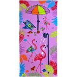 Strand/badlaken voor kinderen - flamingo print - 70 x 140 cm - microvezel