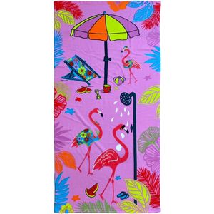 Strand/badlaken voor kinderen - flamingo print - 70 x 140 cm - microvezel