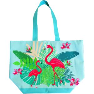 Damestas strandtas flamingo 58 cm - Dames handtassen - Shopper - Boodschappentassen