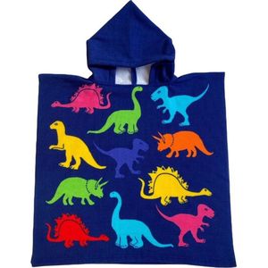 Bad cape/poncho voor kinderen 60 x 120 cm microvezel - Bad poncho's met dino's