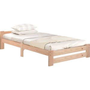 Massief massief houten bed futonbed massief houten naturel bed met hoofdeinde en lattenbodem, naturel (200x90cm)