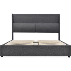 Gestoffeerd tweepersoonsbed met verstelbare hoofdsteunen, opbergruimte bedden, bedframe van linnenmateriaal, jeugdbed 180x200 met lattenbodem (zonder matras)