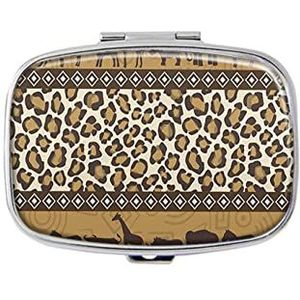 Afrikaanse wilde dieren pillendoos met spiegelvak pillendoos voor portemonnee of zak zilver rechthoekige pillendoos of vitamine, visolie, pillenorganisator