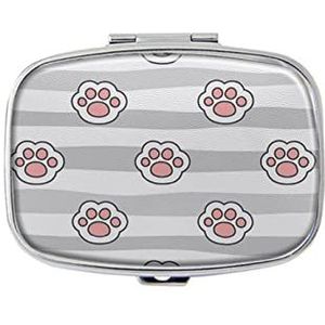 Dierlijke schattige pootpatroon pillendoos met spiegelvak pillendoos voor portemonnee of zak zilver rechthoekige pillendoos of vitamine, visolie, pillenorganisator